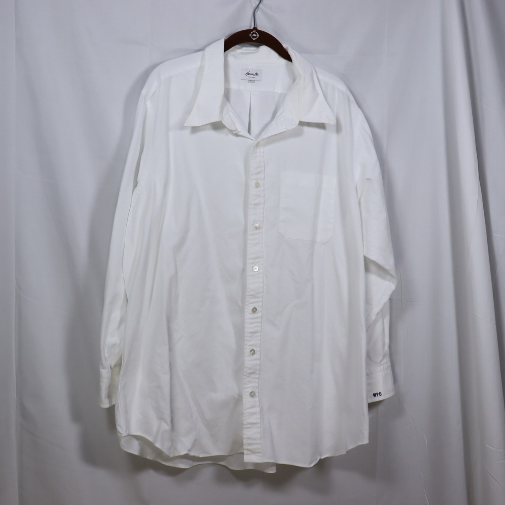 Hamilton Custom Shirt White Cotton Long Sleeve Button Down WPD Monogram Large